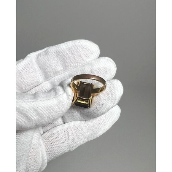 SETA Vintage 14K Gold-Plated Smoky Quartz Emerald-Cut Statement Ring Sz 8 - Picture 8 of 10